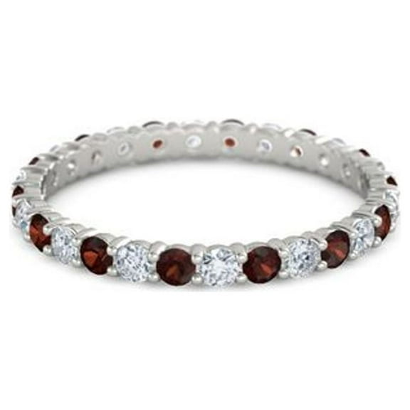 925 Sterling Silver Full Eternity Garnet With White Cz Round 2.50 MM Women Stacking Ring (Sterling Silver, 11)