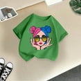 thumbnail image 5 of Girl's Graphic Tees Crew Neck Short Sleeve Cute Summer Tops Multicolor Print T Shirts Green,3-4 Years, 5 of 5