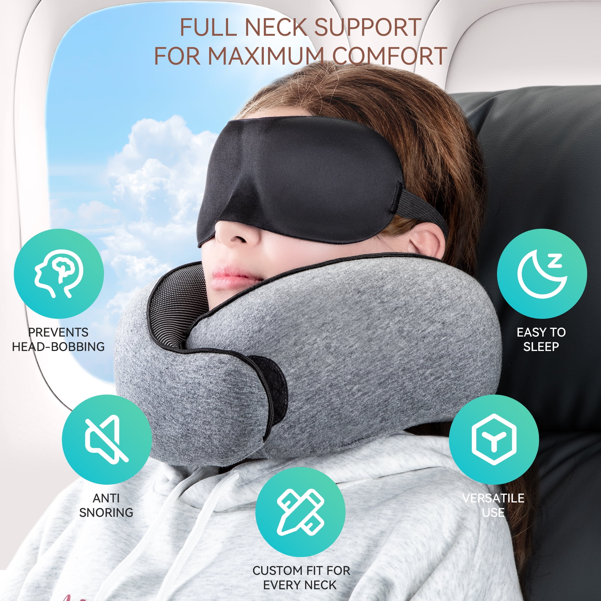 PERRYHOME Travel Pillows,2025 New Neck Pillow Airplane,Travel Neck Pillow Memory Foam Lightweight Pillows for Traveling for Sleeping on Airplanes,Offices and Cars(Gray)