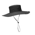 thumbnail image 3 of Sombrero de pescador de ala ancha UPF50+, transpirable, repelente al agua, con cordón ajustable, sombrero para el sol para hombres, senderismo, camping, playa, negro, 3 of 12