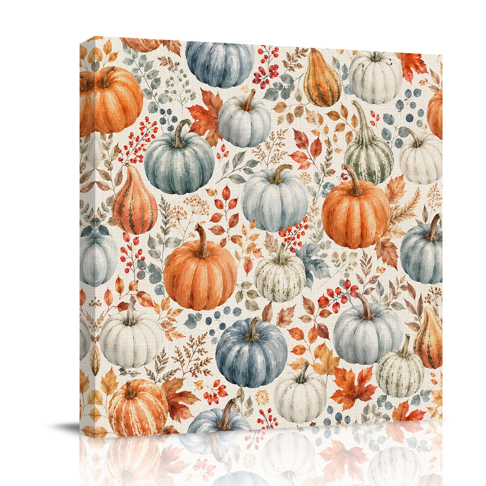 Canvas Wall Art Orange Blue Fall Framed Canvas Prints for Bathroom Kitchen Thanksgiving Botanical Autumn Harvesy Gallery Wrapped Wall Decor for Home Office Gifts 10 x10 Ship Next Day