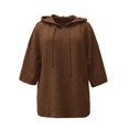 thumbnail image 5 of Pullover Sweaters for Women Hooded Side Slit Ribbed 3/4 Batwing Sleeve Sweaters Soft Ribbed Knitted Drawstring Sweatshirts Trendy Sweatshirts Daily Office Work Travel Outfits, Brown L, 5 of 5