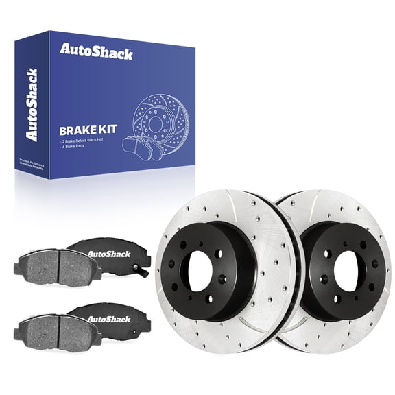 AutoShack Front Brake Rotors & Ceramic Pads for Honda, Civic 1996-2005 Insight 2010-2014, FWD L4 1.3L 1.6L 1.7L 2.0L - E-Coated Drilled & Slotted - ShadowGuard - 10.3" (261.5 mm), 4-Lug