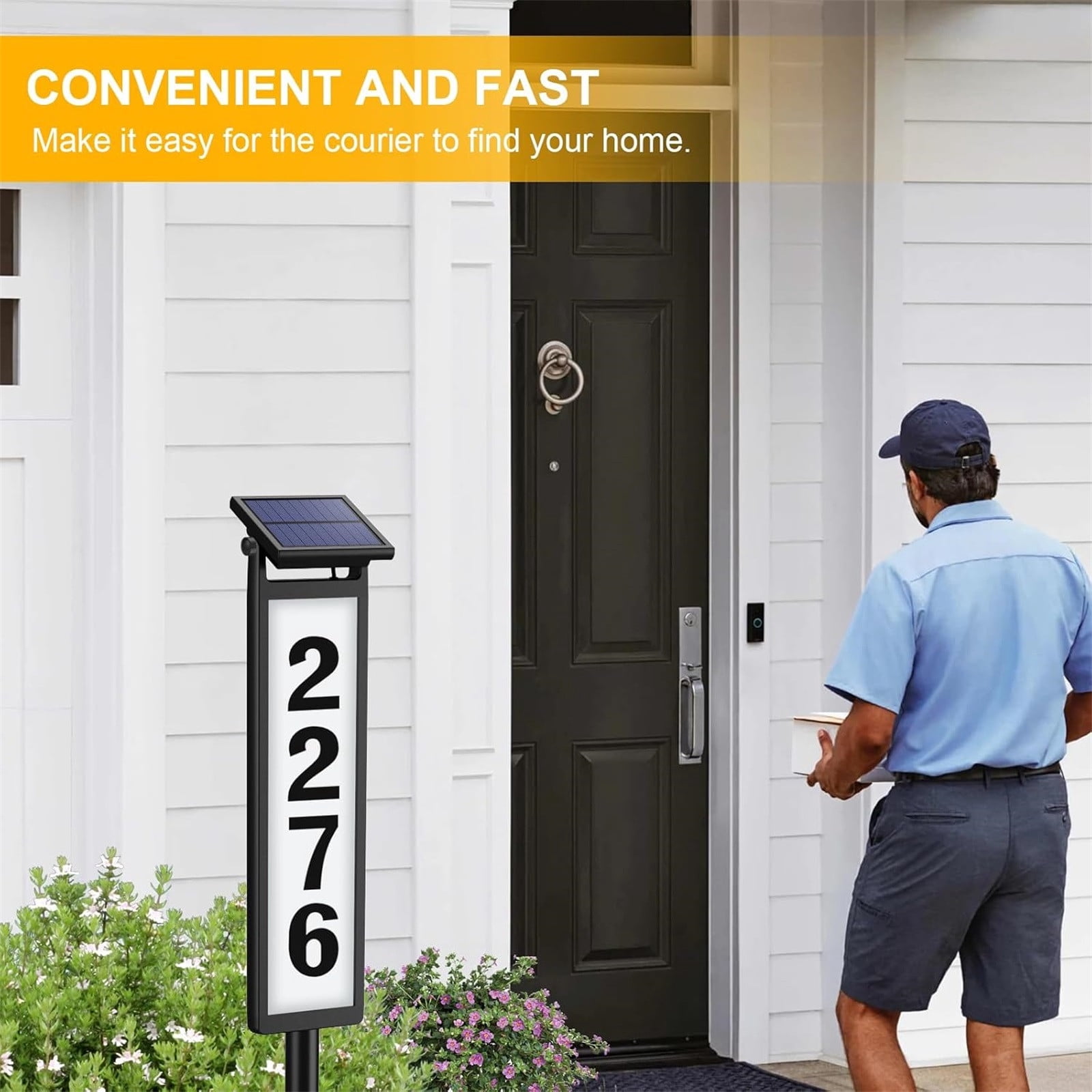 ZYXWVU Address Sign Solar Powered House Number Sign Auto Lighted Address Numbers Warm Cool White Modes Outdoor Waterproof for Yard Mailbox
