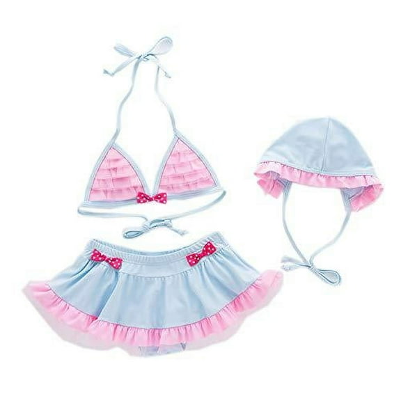 StylesILove Baby Toddler Girls Lovely Tie Bikini Swimsuit and Hat 3pcs Set Beach Bathing Suit Swimwear