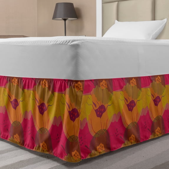 Vibrant Bed Skirt, Continuing Flowers Intertwined Leaves Illustration, Elastic Bedskirt Dust Ruffle Wrap Around for Bedding Decor, 4 Sizes, Sky Blue Grey, by Ambesonne