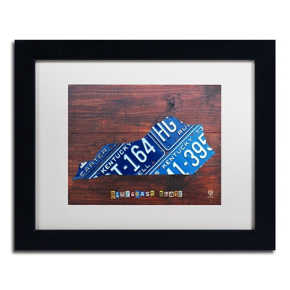 Trademark Fine Art 'Kentucky License Plate Map' Canvas Art by Design Turnpike, White Matte, Black Frame