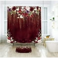 thumbnail image 3 of Red Floral Shower Curtain 72x72 Inch Burgundy Flower Rose Golden Glitter Wedding Bridal Elegant Women Fabric Waterproof Bathroom Home Decor Set 12 Plastic Hooks, 3 of 4
