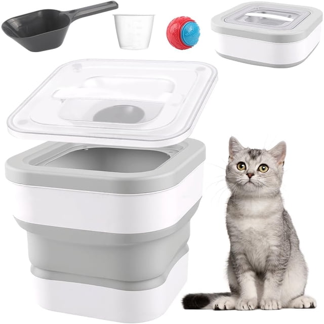 Contenedor Hermética de Almacenamiento de Comida para Perros, Caja de Almacenamiento de Alimentos para Mascotas Hermético Plegable de 6.8 kg con cuchara y juguete, Contenedores para Alimentos Perro
