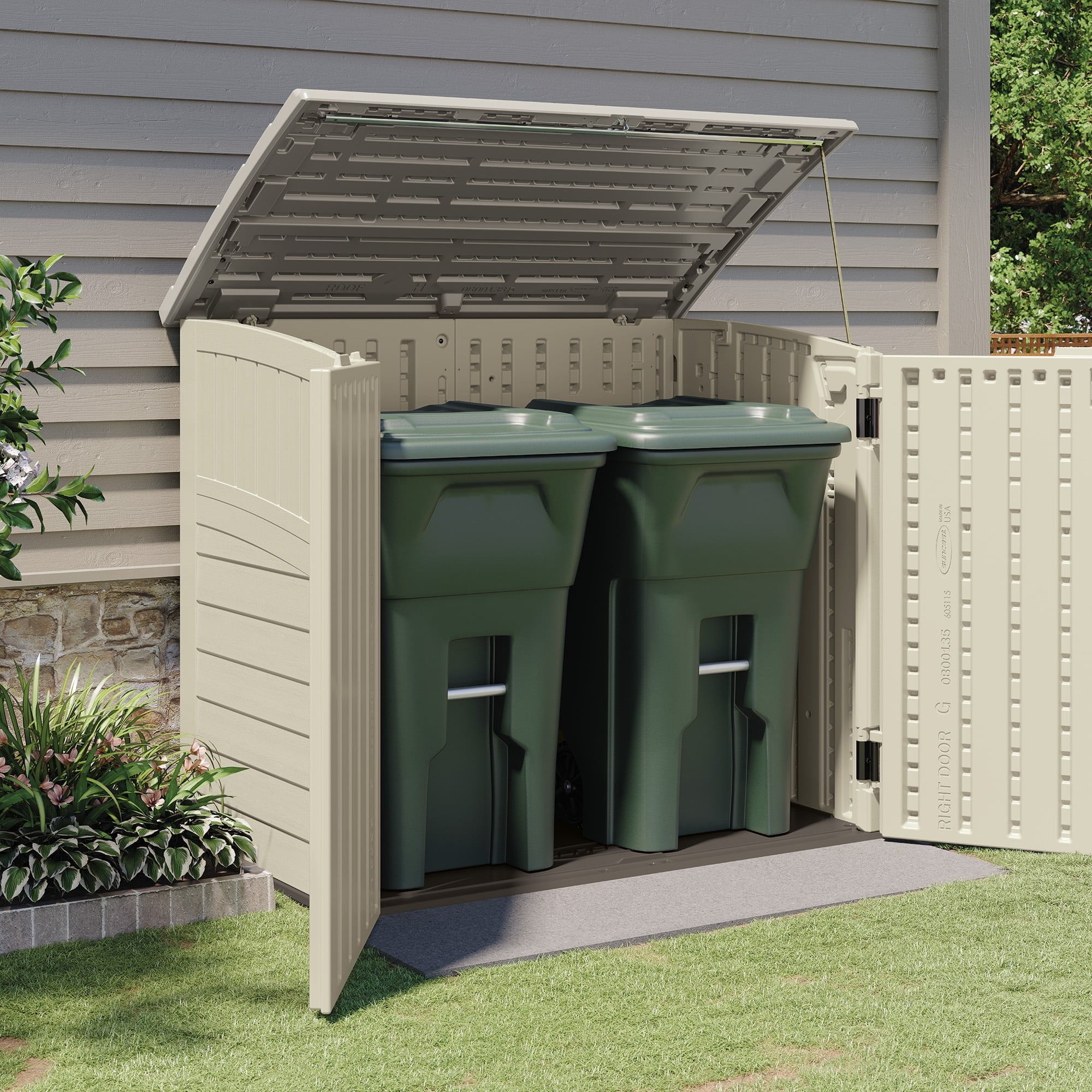Suncast 34 Cubic ft. Horizontal Outdoor Resin Storage Shed, Vanilla,53 in D x 45.5 in H x 32.25 in W
