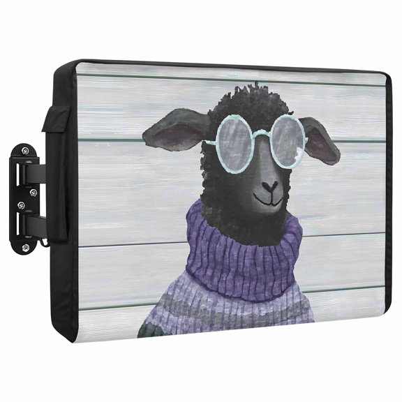 Black Sheep Waterproof Outdoor TV Cover, Glasses Purple Sweater Wood Grain Funny Animal Outside Weatherproof TV Enclosures for 48 to 50 Inch LCD Television Shield Flat Screen Protectors