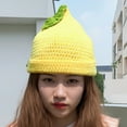 thumbnail image 2 of Jiibva Fruit Crochet Hats for Women - Handmade Knitted Beret with Lemon Designs, Cute Foldable Slouchy Beanie, Winter Warm Hat Gift for Teens Adults, 2 of 7