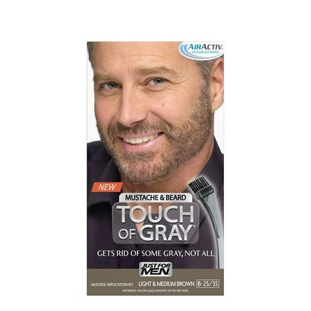 Just For Men Touch Of Gray Mustache & Beard, Easy Brush-In Facial Hair Color Gel, Light and Medium Brown, Shade