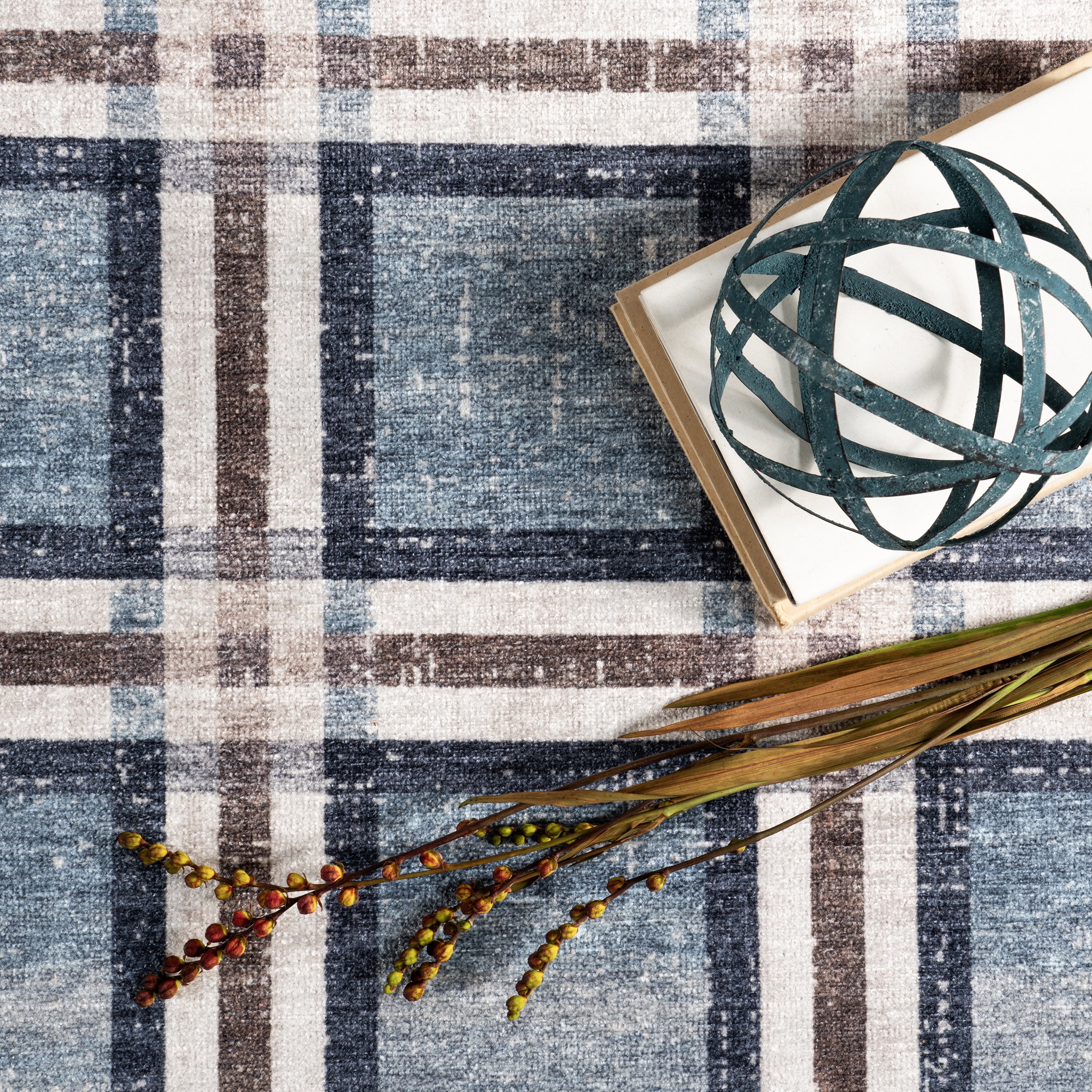 nuLOOM Steph Windowpane Plaid Machine Washable Area Rug, 7' 10" x 10', Blue