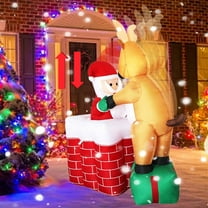 5 FT Christmas Inflatables Reindeer and Santa in the Chimney Up and Down, Inflatable Santa Claus with Built-in LEDs Outdoor Blow Up Santa Claus Yard Decorations for Garden Lawn Party Decor