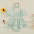 thumbnail image 2 of Fesfesfes Baby Toddler Girls Plaid Puff Sleeve Romper Dress with Bow Headband, Cute Summer Short Sleeve Onesie Bodysuit Outfit for Daily Wear Kids 0-18 Months Old., 2 of 9