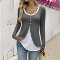 thumbnail image 2 of Womens Fake Two-Piece Dressy T-Shirts 2026 Trendy Casual Long Sleeve Crewneck Shirts Soft Business Office Blouse, 2 of 7