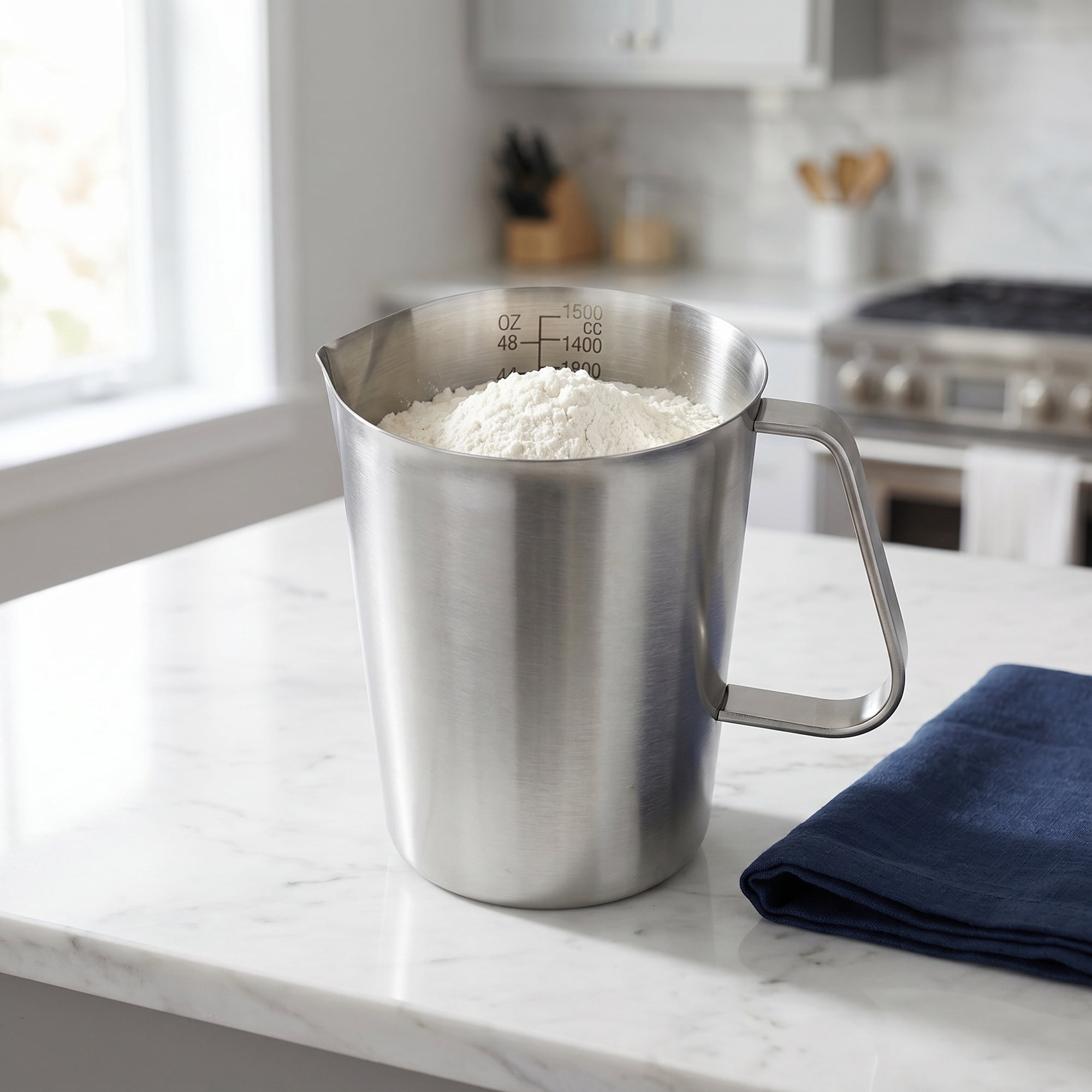 Unique Bargains Stainless Steel Measuring Cup with Easy Read Lines Silver 1500ml