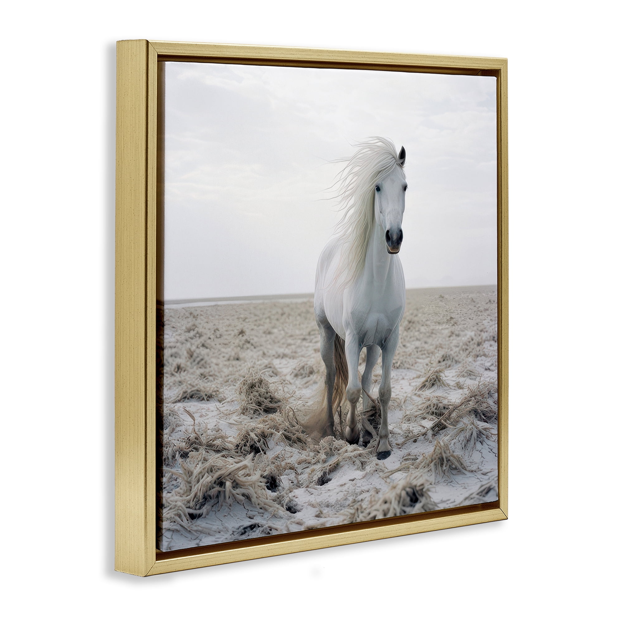 Stupell Industries Windswept Beach Horse Animals Photography Gold Floater Framed Canvas Art Print Wall Art, 25 x 25