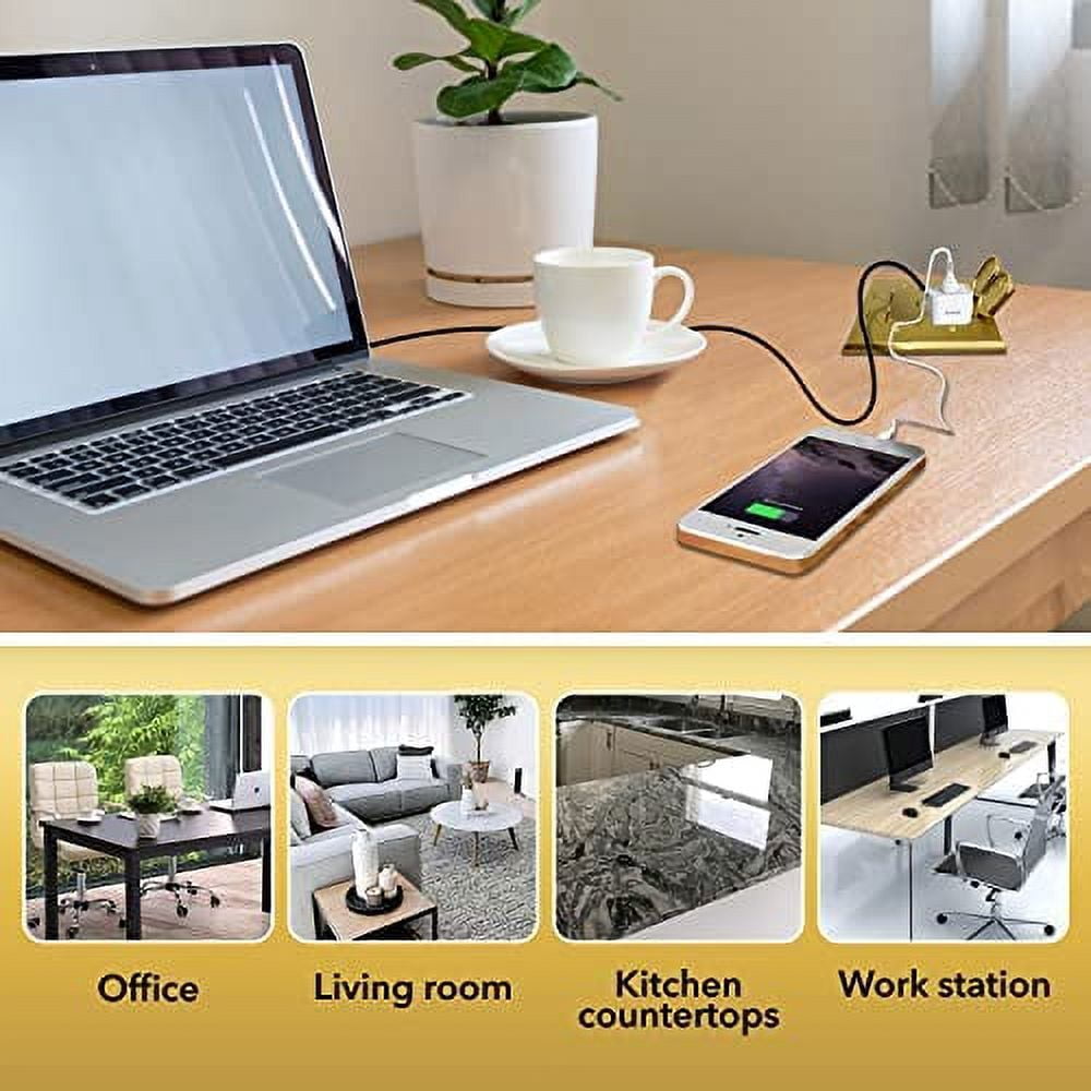 SELECT Lighting SLFB-2G-TR20-BR 20A Receptacle Outlets, Tamper Resistant Electrical Floor Box with Flip Lid and Brass Cover, Retractable Recessed Socket for Kitchen, Countertops & Floors