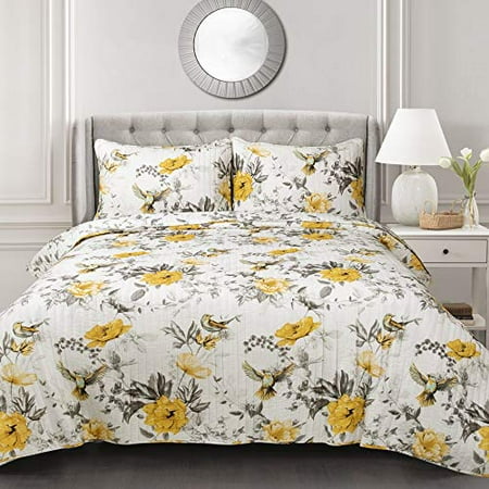 Lush Decor Scandinavian Floral Reversible Quilt Set – King Size Black & White Botanical Bedding