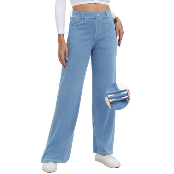 Vaqueros TONIRY de pierna ancha para mujer, talle alto, azul cielo