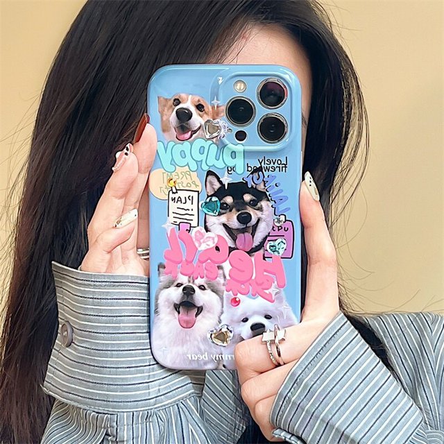 Kawaii Cartoon Dog Phone Case DIY Diamond Soft Case Estuches protectores lindos Moda iPhone 14 11 12 13 Pro Max zhangmengya LED