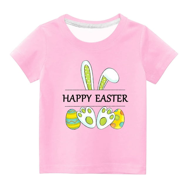 Funicet Cadeaux de Pâques pour Garçons, Cadeaux de Pâques pour Enfants, Enfants Garçons Filles Oreilles de Pâques Œufs de Pâques Imprimé Col Rond Imprimé Manches Courtes Haut, Cadeaux pour Fille Tout-Petit, Shorts pour Filles