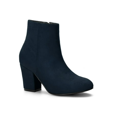 Women's Side Zip Chunky Heel Navy Blue Ankle Boots - 8 M US