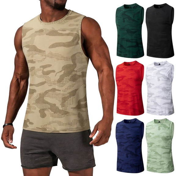Sleeveless Shirts for Men Quick Dry Camo Tank Tops Casual Summer Relaxed Fit Muscle Tank Top Lounge Athletic Shirts Cool Tops, S