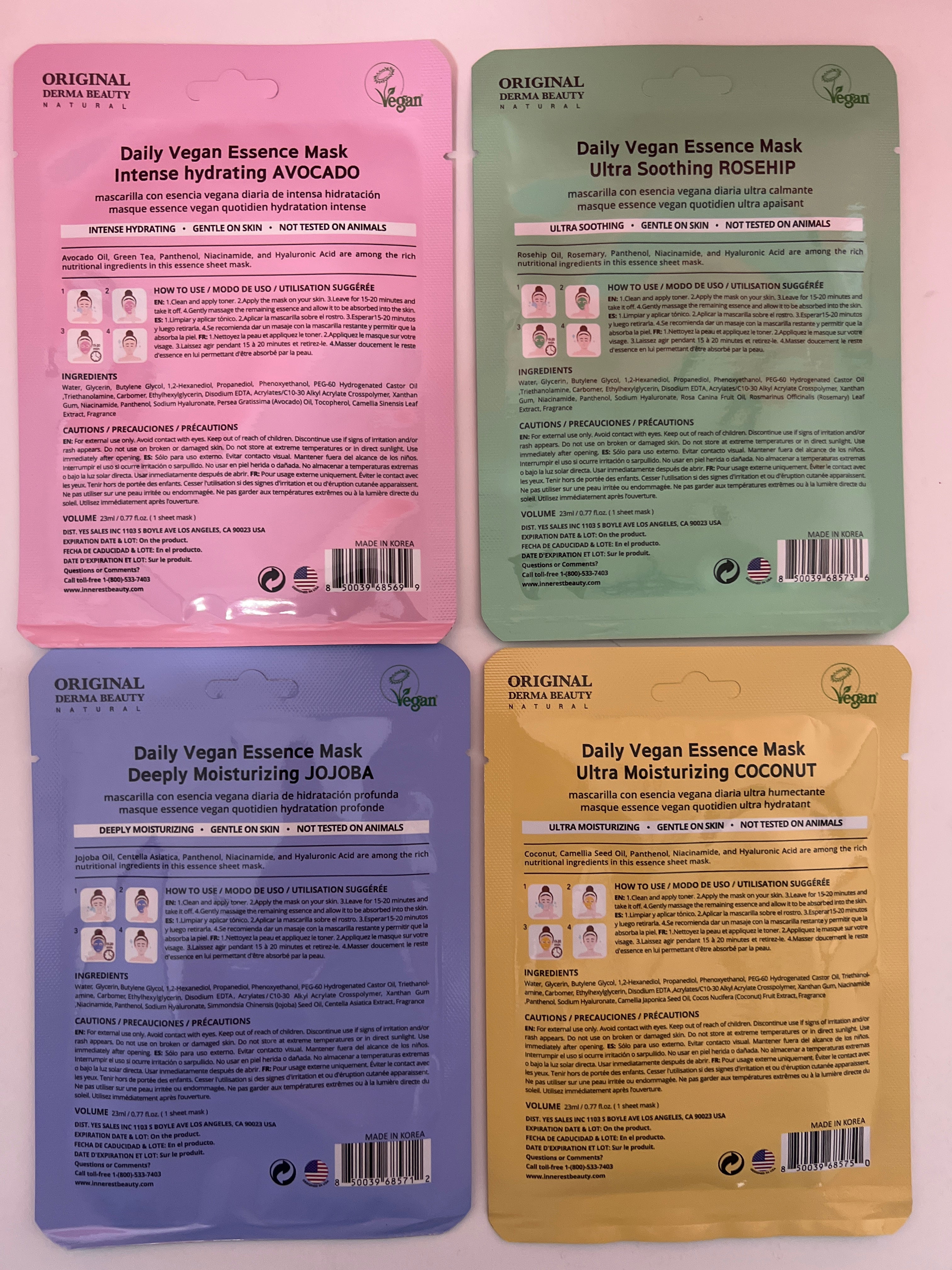Original Derma Beauty 36 Pack Vegan Ultra Soorthing Rosehip Essecne Mask Sheet - Vegan Face Mask Skin Care Face Masks Skincare, Facial Masks for Women Skin Care
