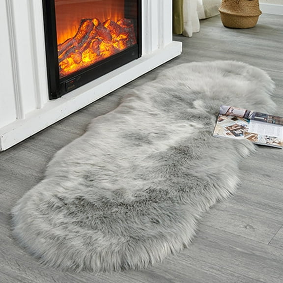FUDAKUNA Gray Fluffy Faux Sheepskin Rugs 24" x 36" Soft Shaggy Small Carpet Cushions for Living Room Bedroom Floor Mats Washable