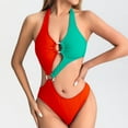 thumbnail image 2 of UTSJKR Women One Piece Swimsuit Tummy Control Fashoin Swimwear Color Block Swimming Bathing Suit Female Beachwear Red 4-6, 2 of 2