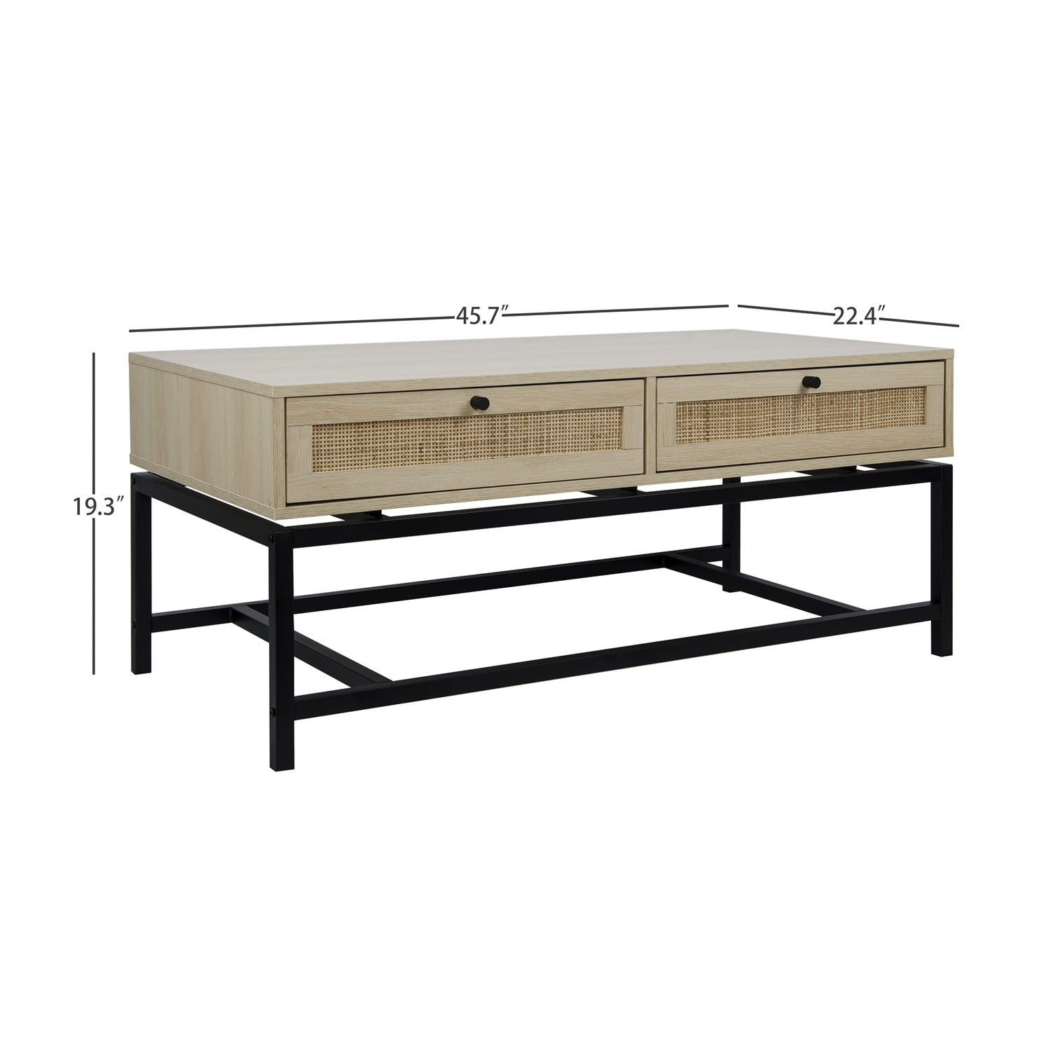 Modern Coffee Table, 45 inch Console Table with 2 Rattan Drawers for Living Room