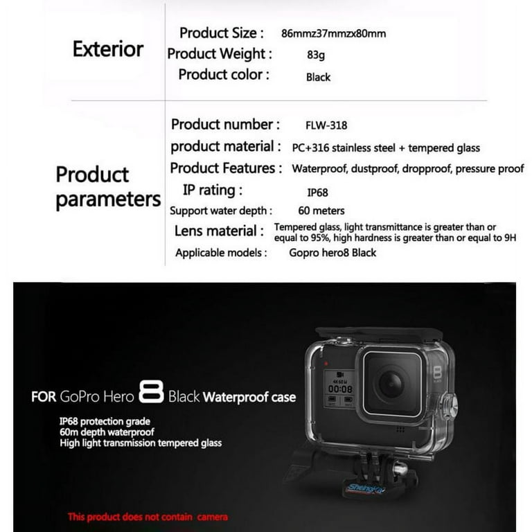 60m boîtier coque GoPro HERO 8 noir dur Cage protection étui Go Pro Hero8  2019 sports caméra accessoires - MODEL R629 - Cdiscount Bricolage