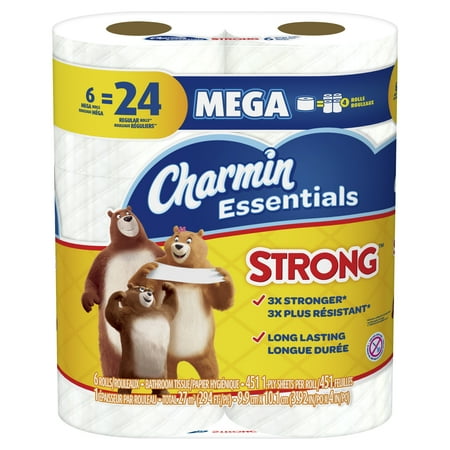 Charmin Essentials Strong Toilet Paper, 6 Mega Rolls