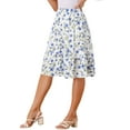 thumbnail image 4 of Faldas de mujer Inspire Chic con cintura elástica, en línea A, con volantes en capas y estampado floral, falda midi azul claro M, 4 of 6