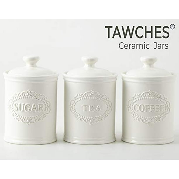 Canisters Sets For The Kitchen Airtight White Kitchen Canisters Set Of 3 For Coffee Tea Sugar Ceramic Canisters With Lids Tawches Tc001 A White 3pcs Walmart Com Walmart Com