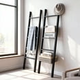 thumbnail image 2 of LEDREM 5-Tier Decorative Blanket Ladder and Ladder Shelf, Rustic Farmhouse Leaning Rack for Blankets, Towels, or Home Decor, Ebony Black, 2 of 6