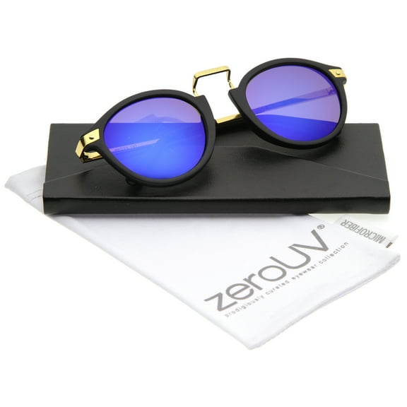 zeroUV - Retro Horn Rimmed Metal Nose Bridge P3 Round Sunglasses 50mm - 50mm