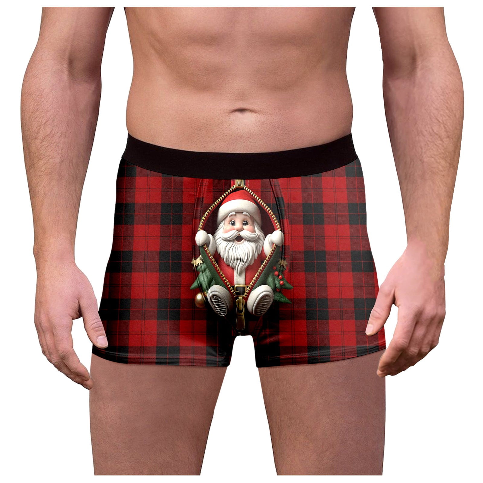 FhsagQ Underwear Breathable Underwear for Men 3Xl Super Fit Male Plaid Christmas Day Printed Underwearny Fitting Mid Waist Briefs Men's Underwear Briefs 3Xl Red XL
