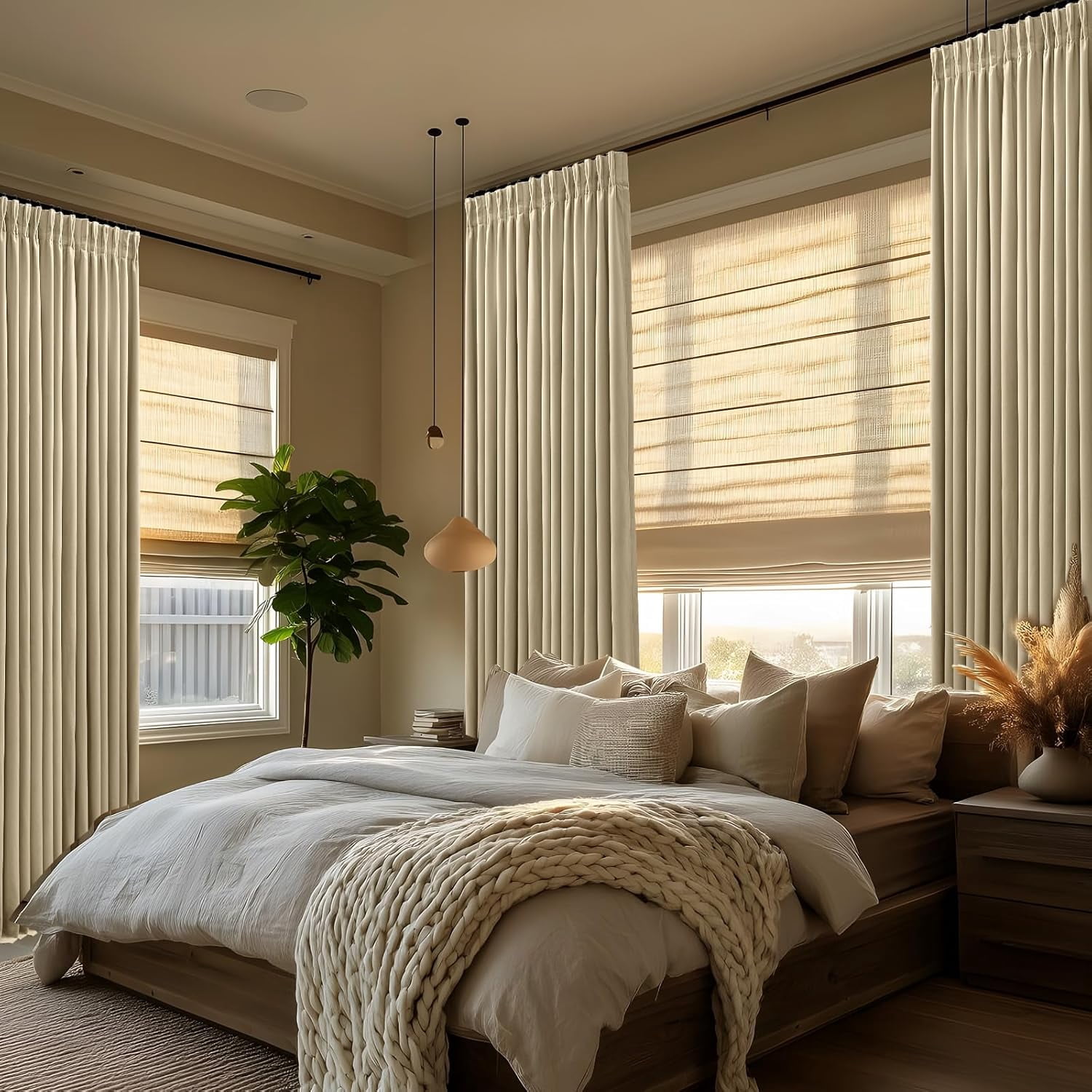 Nalqet 40*96 inch 2 Panels Pinch Pleated Velvet Curtains for Home, Blackout Heat Blocking Window Curtains with Hooks for Bedroom,Living room,Office,Ivory