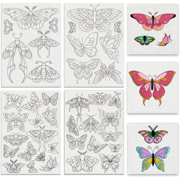 1Set 4 Sheets 11.6x8.2 Inch Stick and Stitch Embroidery Patterns Non-woven Fabrics Water Soluble Embroidery Stabilizers Butterfly 297x210mmm