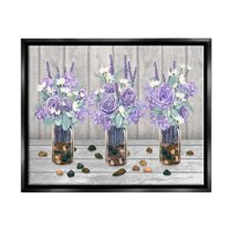 Stupell Industries Purple Rose Bouquet Trio Scattered Rustic Rocks Graphic Art Jet Black Floating Framed Canvas Print Wall Art, Design by Ziwei Li