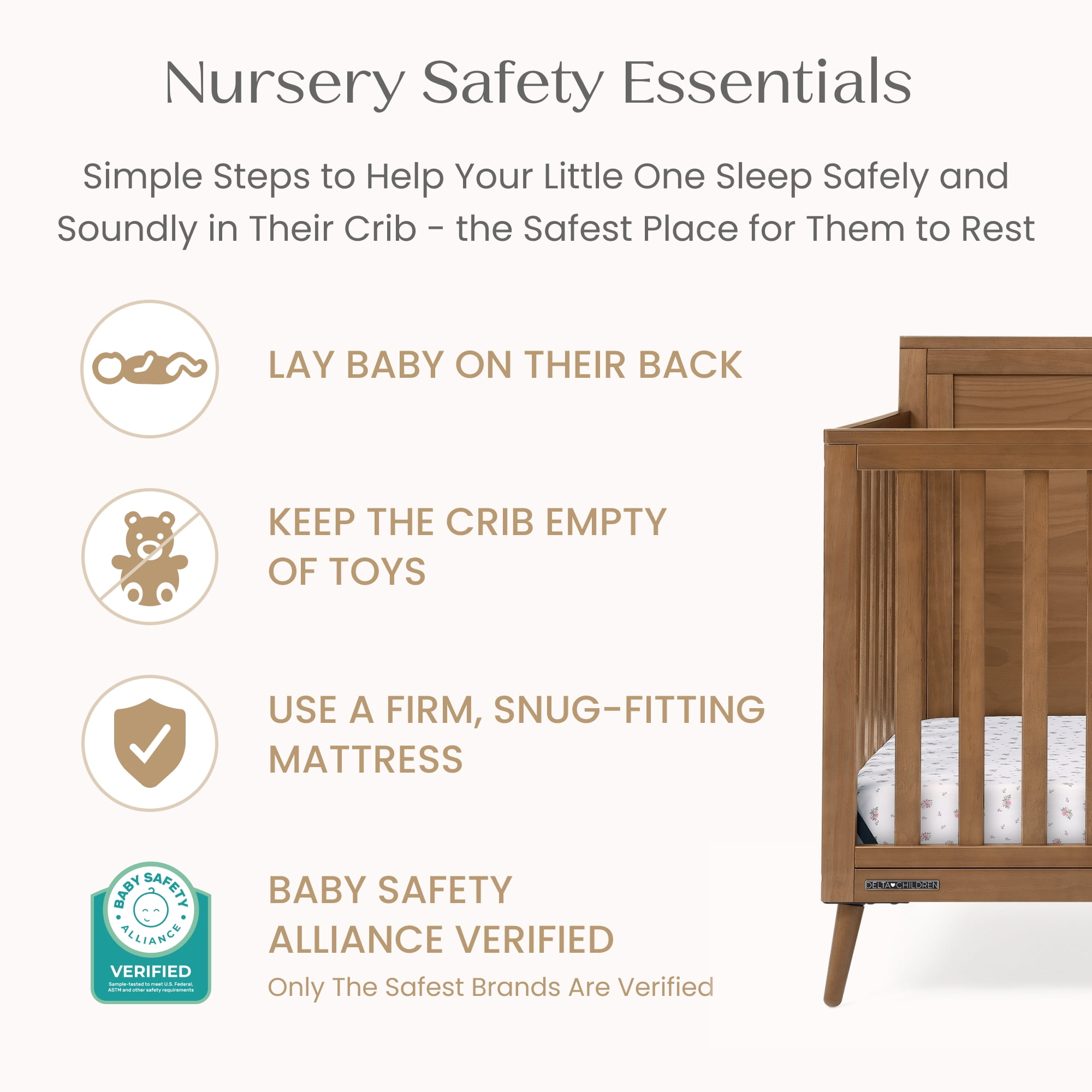 Delta Children Lola 6-in-1 Convertible Crib - Converts from Baby Crib to Toddler Bed, Daybed, Sofa Bed and Full-Size Bed With and Without Footboard, Fits Standard Full-Size Crib Mattress, Chestnut
