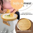 thumbnail image 2 of Bamboo Foldable Sofa Armrest Tray Table - Space-Saving Clamp-On Snack Holder for Remote, Coffee, Phone - No Assembly Required, Fits Round/Square Arms, 9.84 Inch Diameter, Ideal for Small Spaces,, 2 of 6