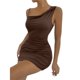 thumbnail image 2 of Jumpingount Vestido sexy sin mangas Color sólido Correa de espagueti Vestido informal para vacaciones Clubwear Boda Ropa de moda de verano Vestidos Café METRO Jumpingount AP010938-08, 2 of 6