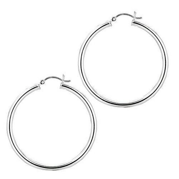 JewelStop 925 Sterling Silver Hoop Earrings - 40 mm (1.57 Inch.) X 3 mm (0.12 Inch.)