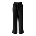 thumbnail image 6 of Women's Cotton Blend High Waist Wide Leg Pants, Loose Straight Leg Casual Pants, Soft Stretchy Fabric with Tummy Control, Casual, Office, Lounge Everyday Wear, Relaxed | TruBelle,Black S, 6 of 9