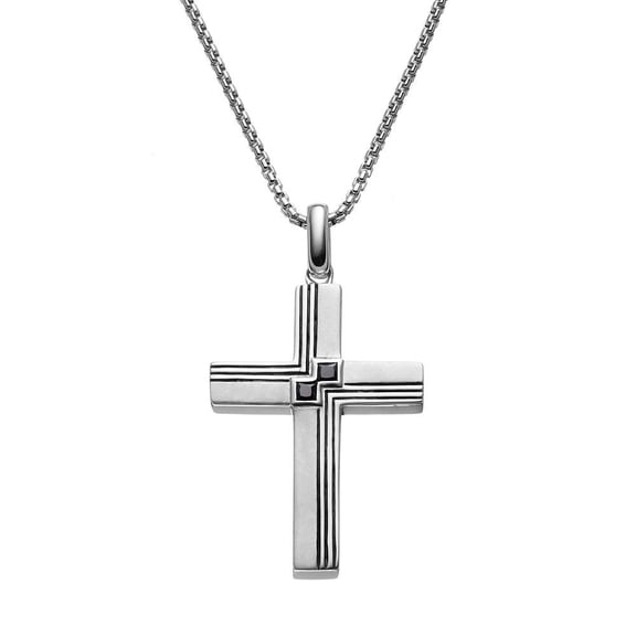 SilveRado for Mens 1/4 Carat T.W. Black Diamond Sterling Silver Textured Cross Pendant Necklace for Men